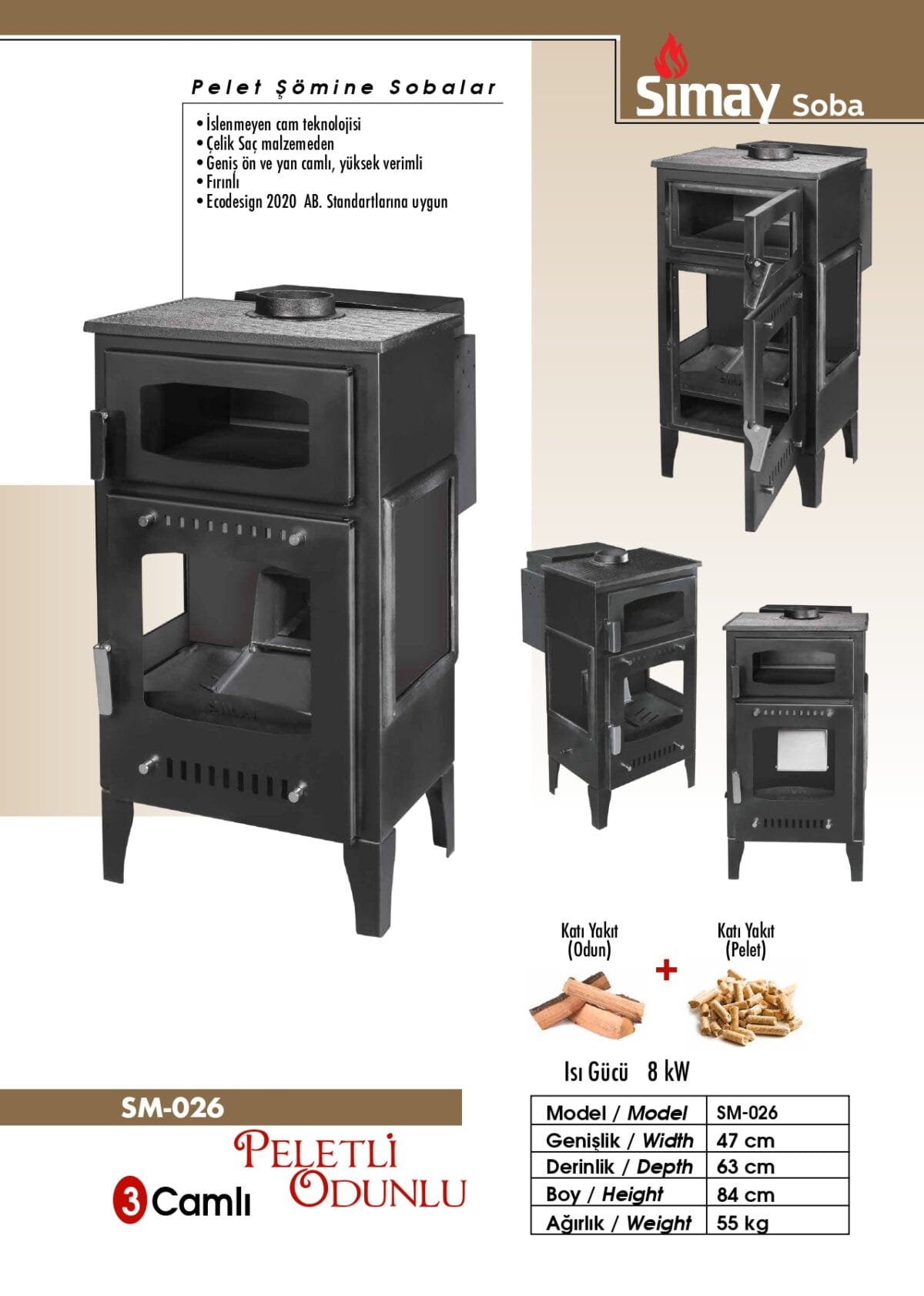 Peletli Odunlu Soba 3 Camlı (SM-026) - Görsel 5